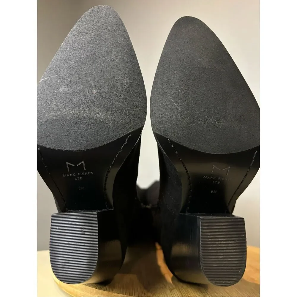 Marc Fisher Women's Suede Knee High Side Zip Heeled‎ Boots Black Size 6M